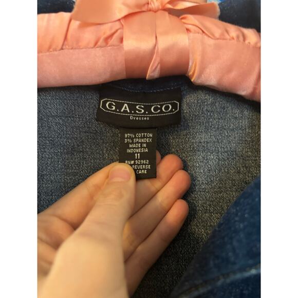 Vintage G.A.S. CO. Dark Denim Wash Button Up Mini Short Sleeve Dress fits small - Picture 4 of 6